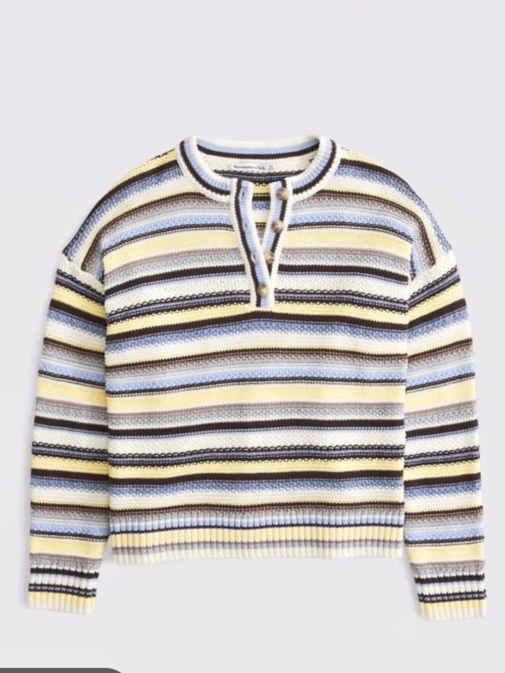 Abercrombie & Fitch 100% cotton Henley Sweater Yellow & Blue Large